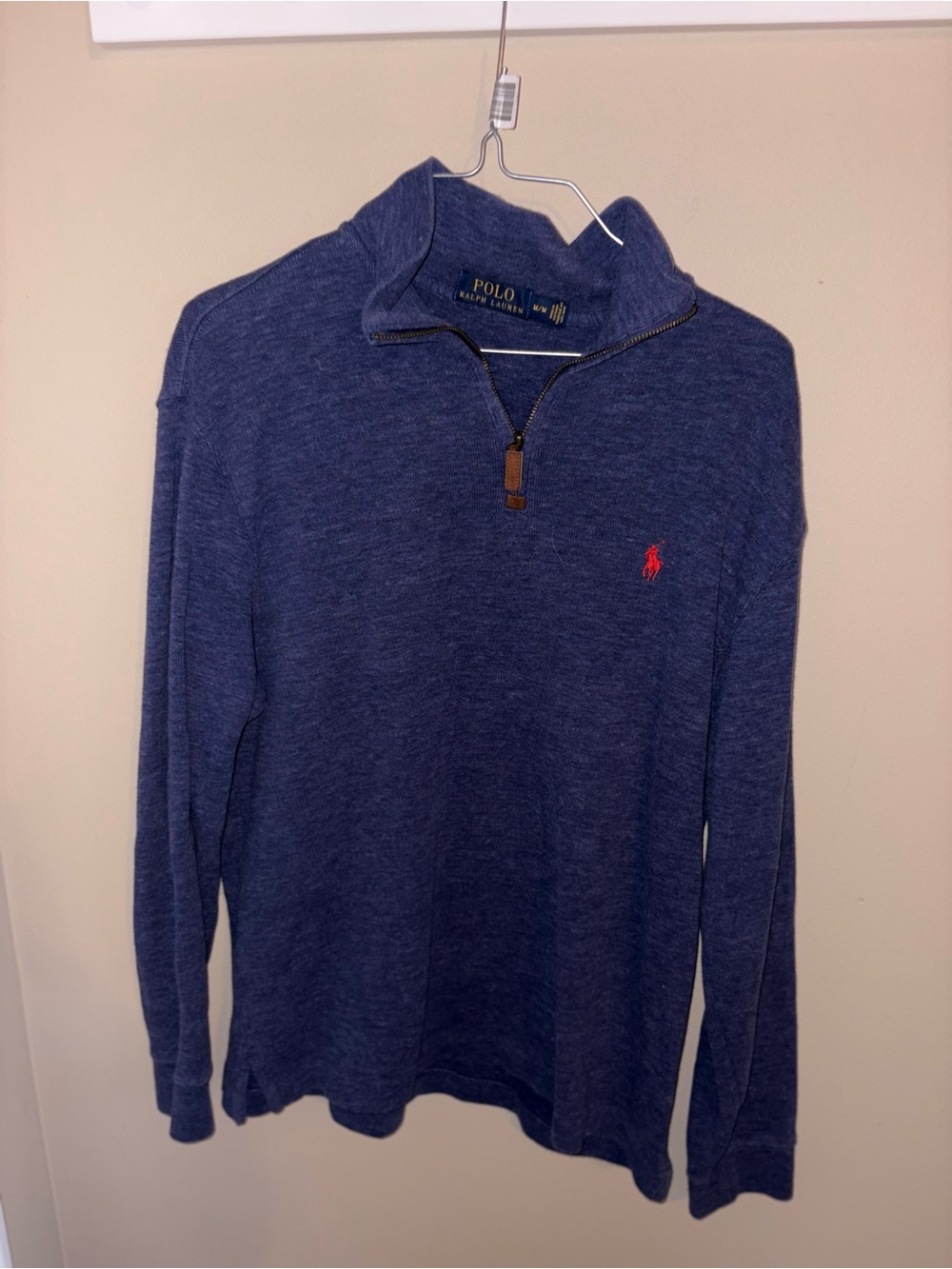 Polo by Ralph Lauren Blue Quarter-Zip Sweater with Red Pony